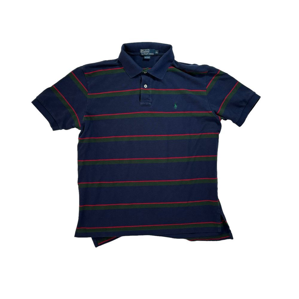 Polo Ralph Lauren Short Sleeve Blue Red Green Striped Polo‎ Shirt Size XL